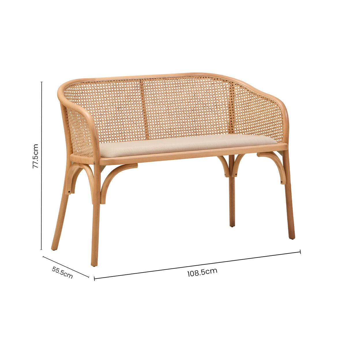 Cebu Natural Cane & Beech Wood Bench With Backrest
