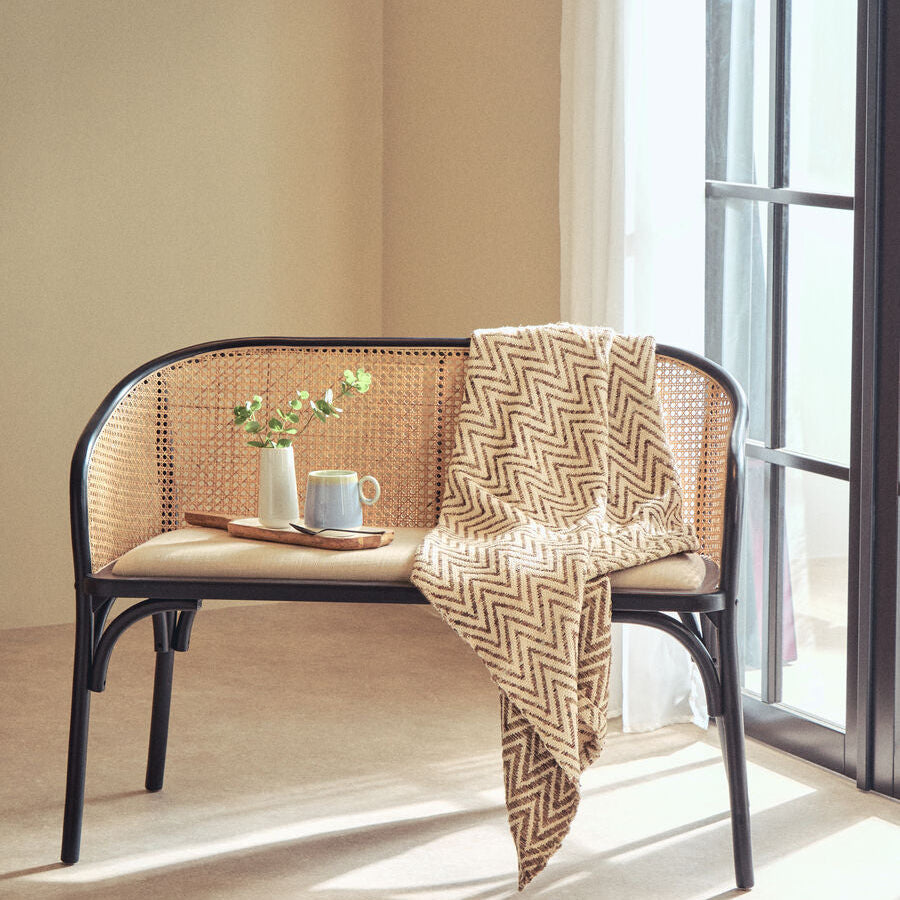 Cebu Natural Cane Bench With Black Beech Wood Frame