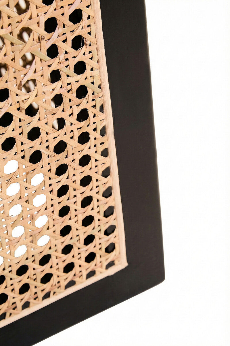 Black Elm Wood Side Table With Woven Natural Cane Panels, Cebu