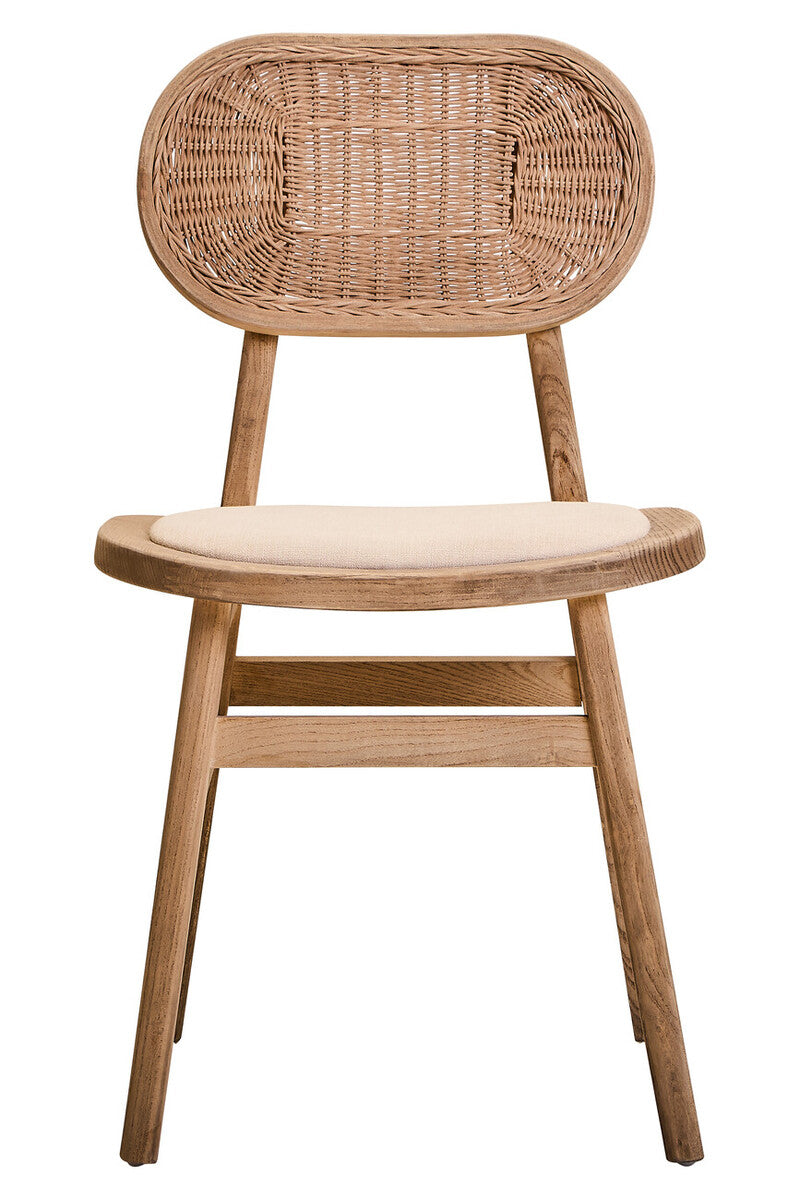 Cebu Beige Fabric & Grey Wash Elm Wood Dining Chair