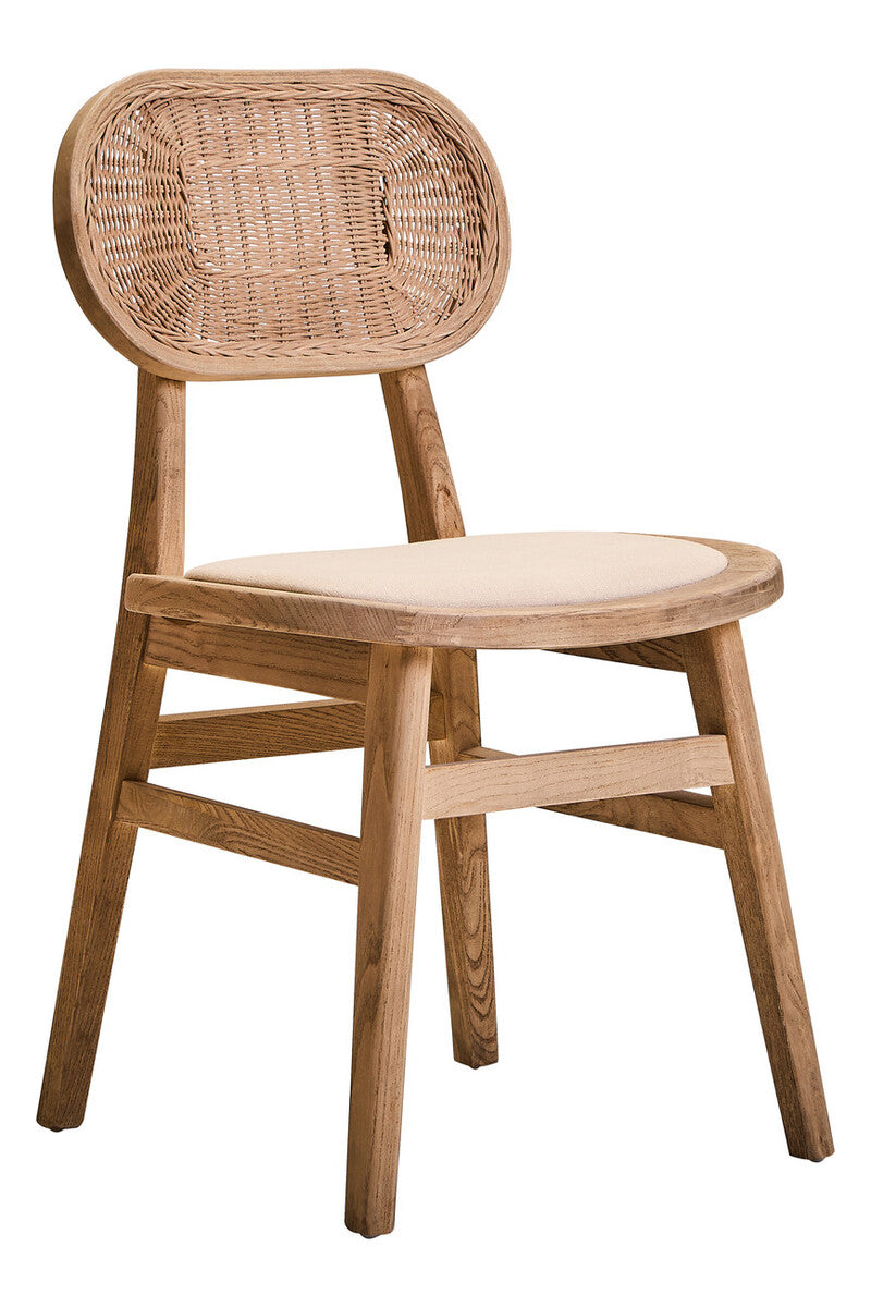 Cebu Beige Fabric & Grey Wash Elm Wood Dining Chair