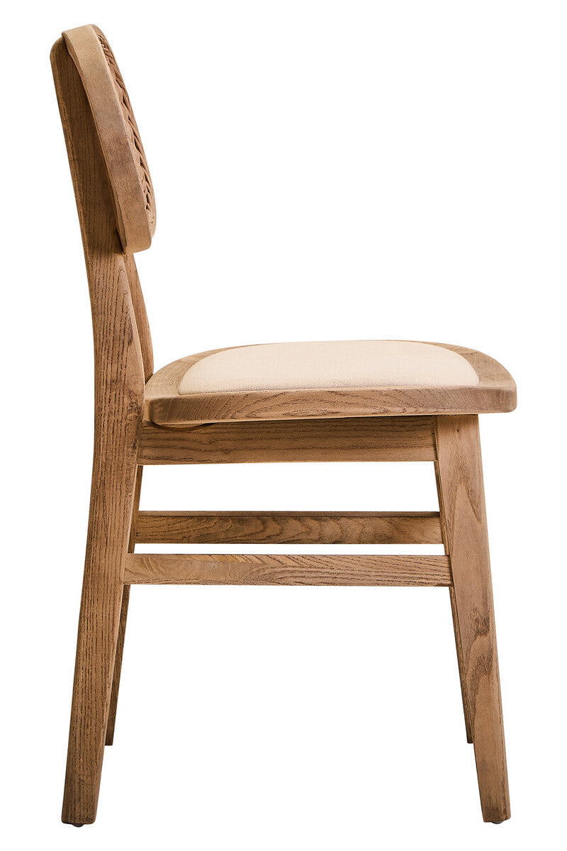 Cebu Beige Fabric & Grey Wash Elm Wood Dining Chair