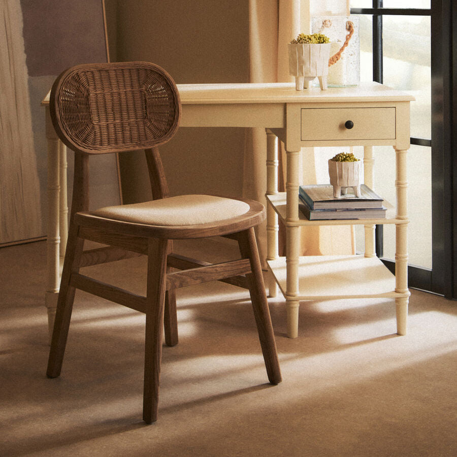 Cebu Beige Fabric & Grey Wash Elm Wood Dining Chair