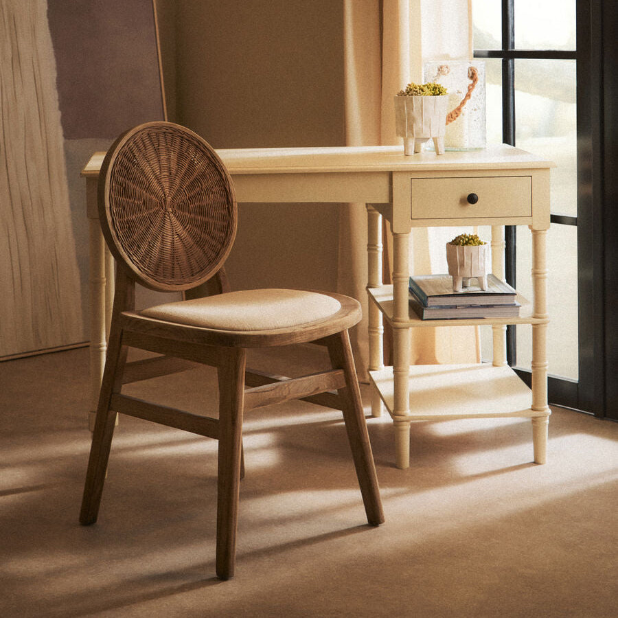 Cebu Beige Fabric & White Wash Elm Wood Dining Chair