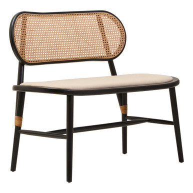 Cebu Natural Cane Bench With Black Elm Wood Frame