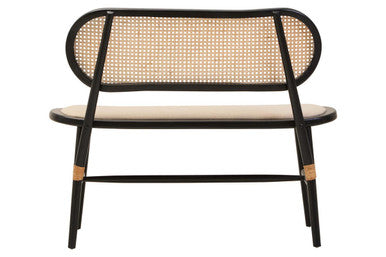 Cebu Natural Cane Bench With Black Elm Wood Frame