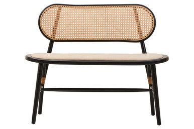 Cebu Natural Cane Bench With Black Elm Wood Frame