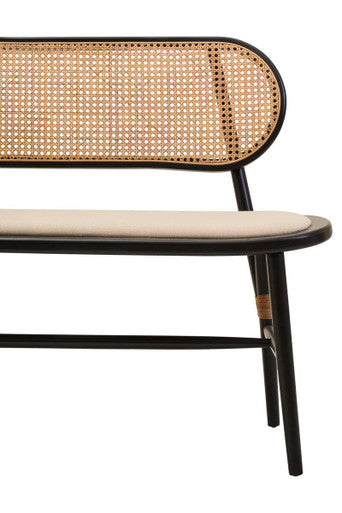 Cebu Natural Cane Bench With Black Elm Wood Frame