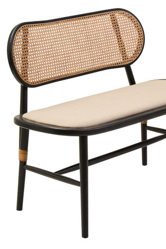 Cebu Natural Cane Bench With Black Elm Wood Frame
