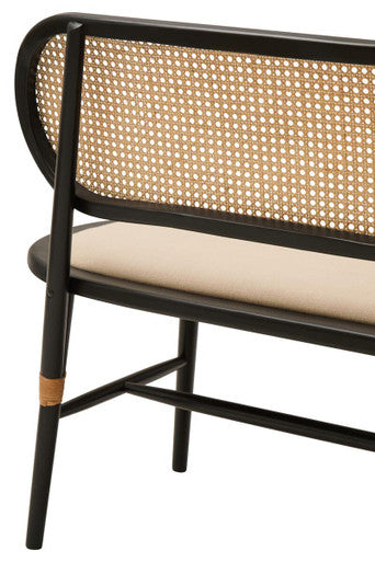 Cebu Natural Cane Bench With Black Elm Wood Frame