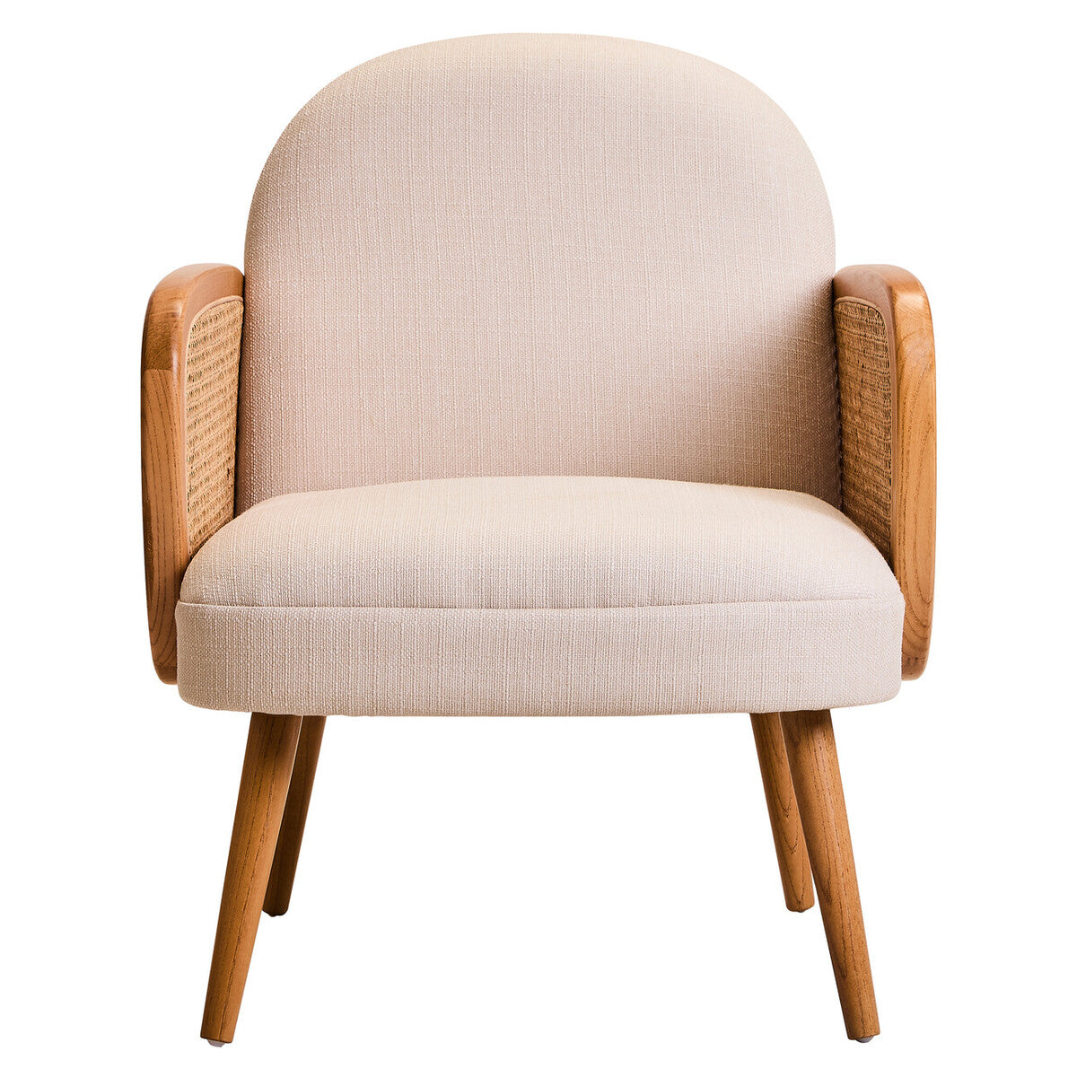 Cebu Ivory Fabric & Cane Chair With Elm Wood Legs