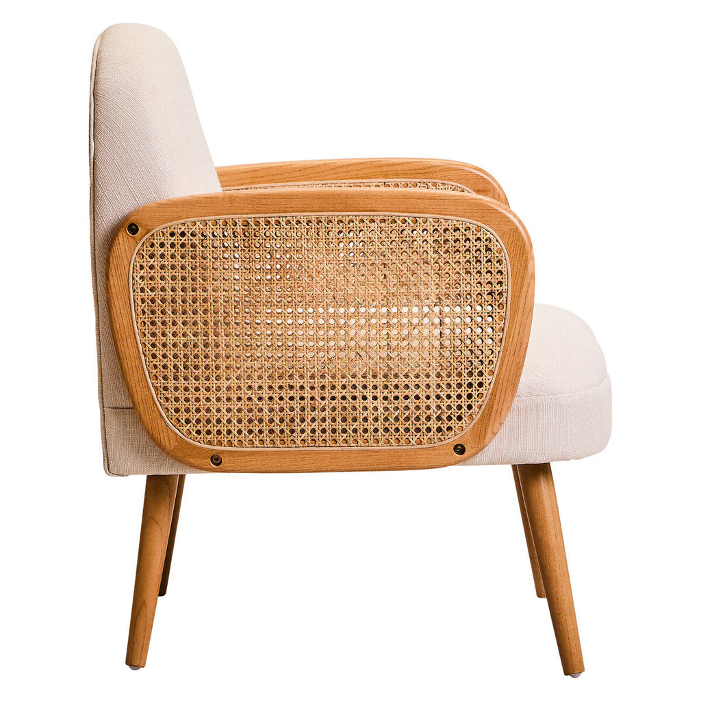 Cebu Ivory Fabric & Cane Chair With Elm Wood Legs