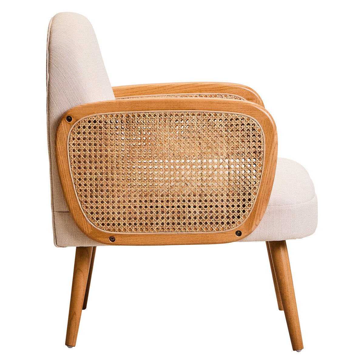 Cebu Ivory Fabric & Cane Chair With Elm Wood Legs