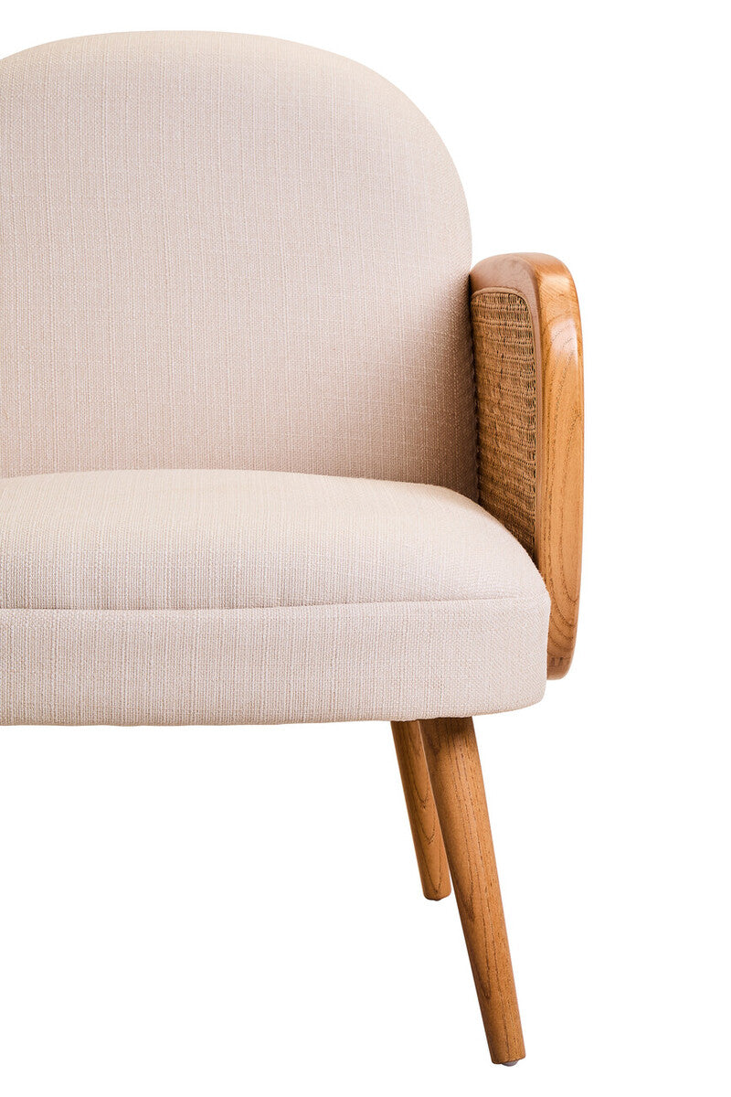 Cebu Ivory Fabric & Cane Chair With Elm Wood Legs