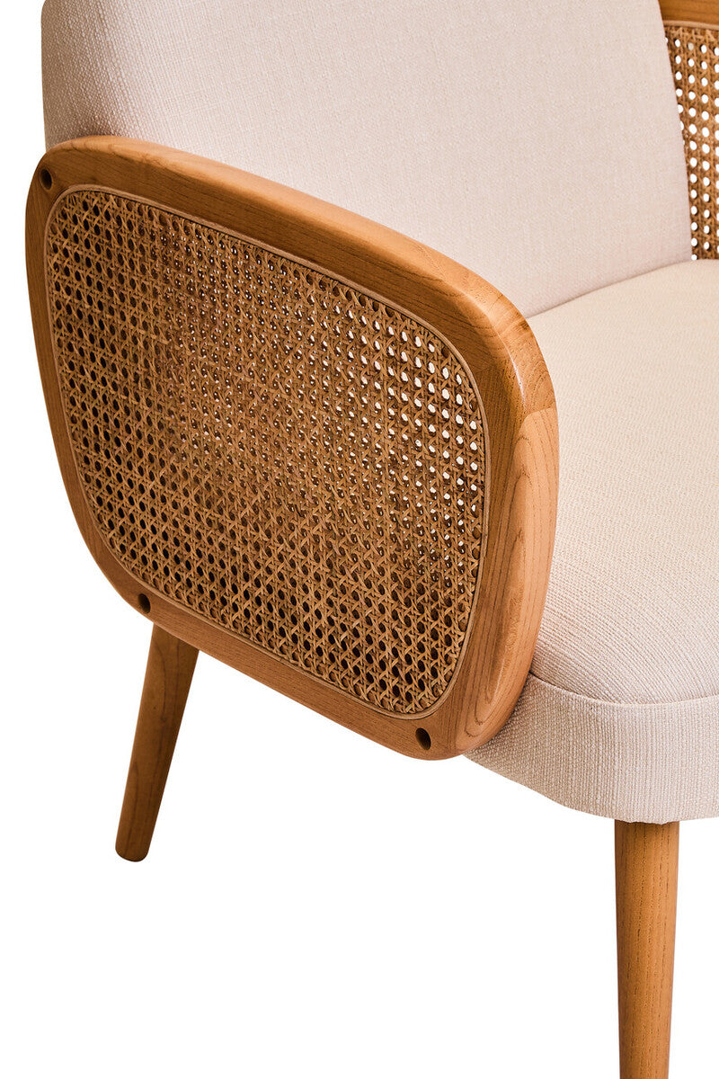 Cebu Ivory Fabric & Cane Chair With Elm Wood Legs