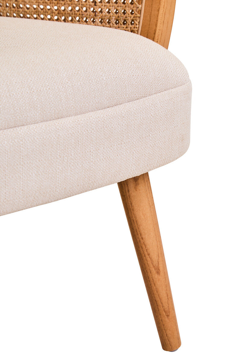 Cebu Ivory Fabric & Cane Chair With Elm Wood Legs