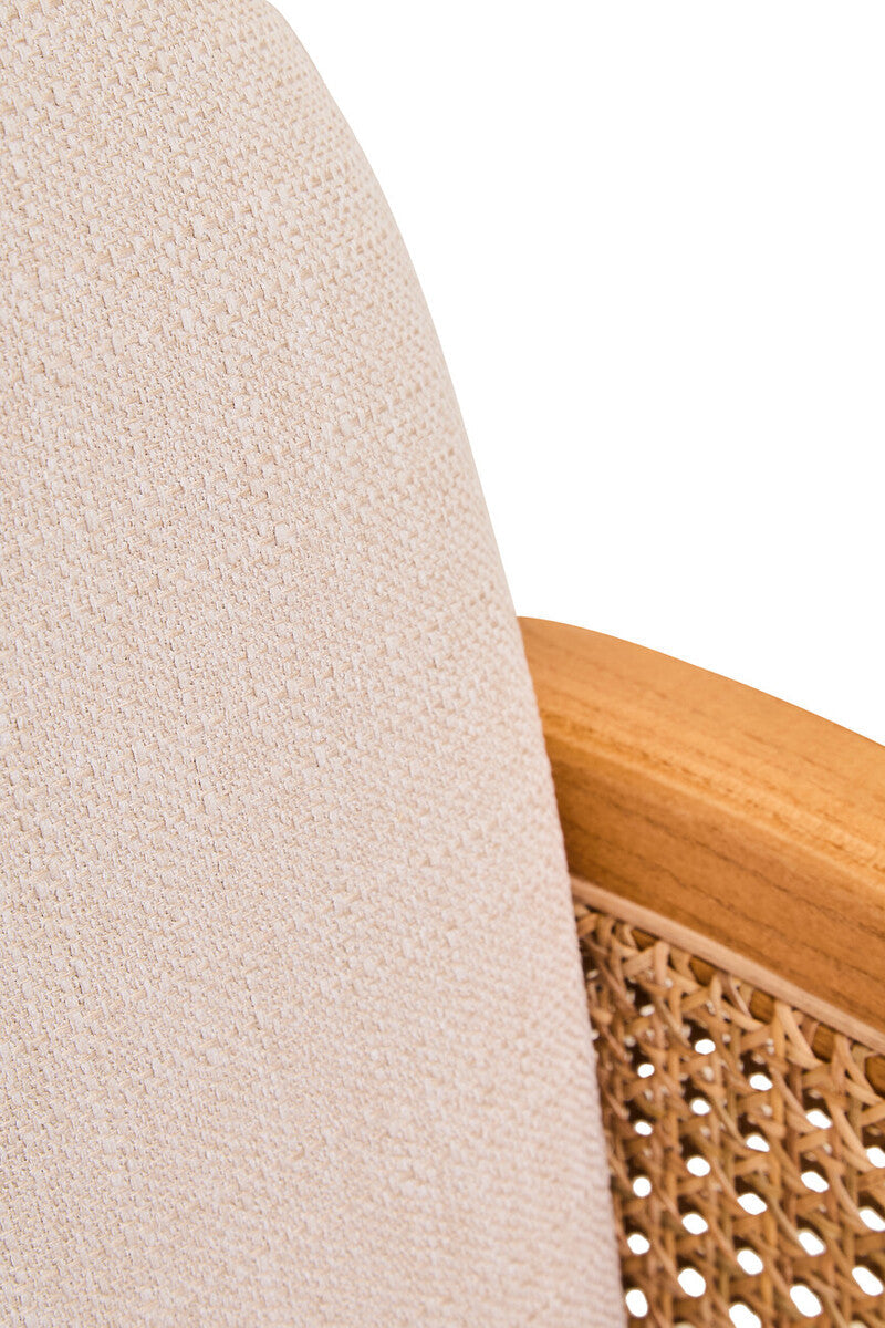 Cebu Ivory Fabric & Cane Chair With Elm Wood Legs
