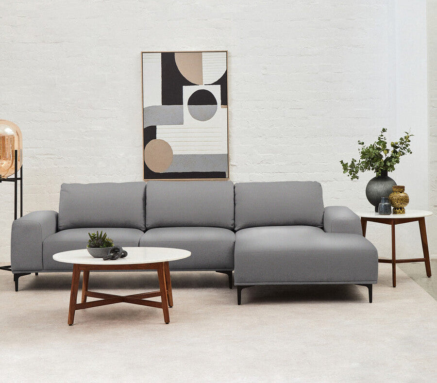 3 Seat Grey Fabric Right Chaise Sofa, Toulon
