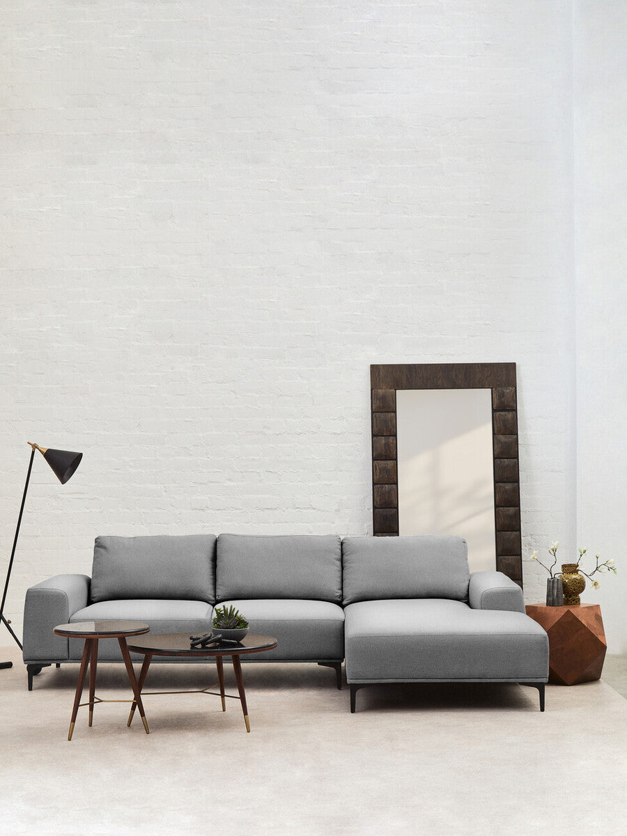 3 Seat Grey Fabric Right Chaise Sofa, Toulon