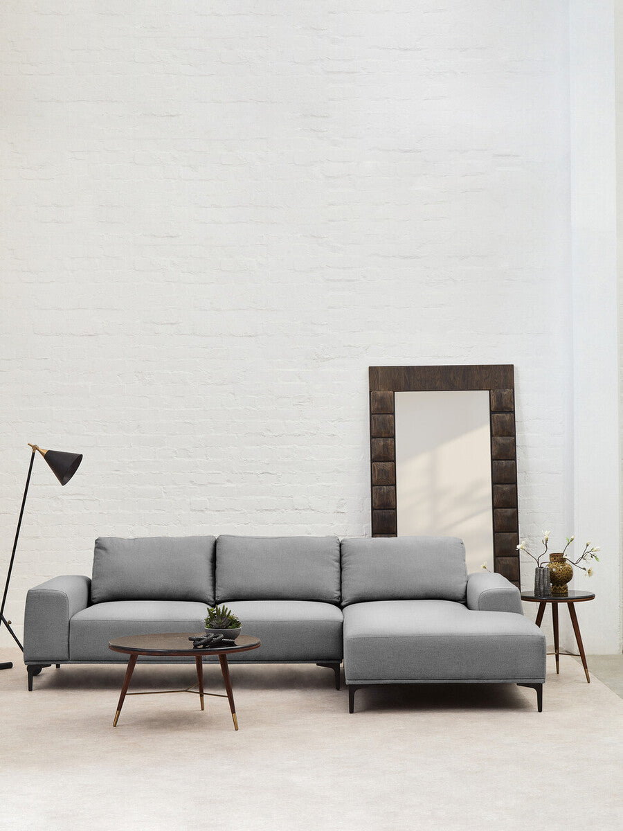 3 Seat Grey Fabric Right Chaise Sofa, Toulon
