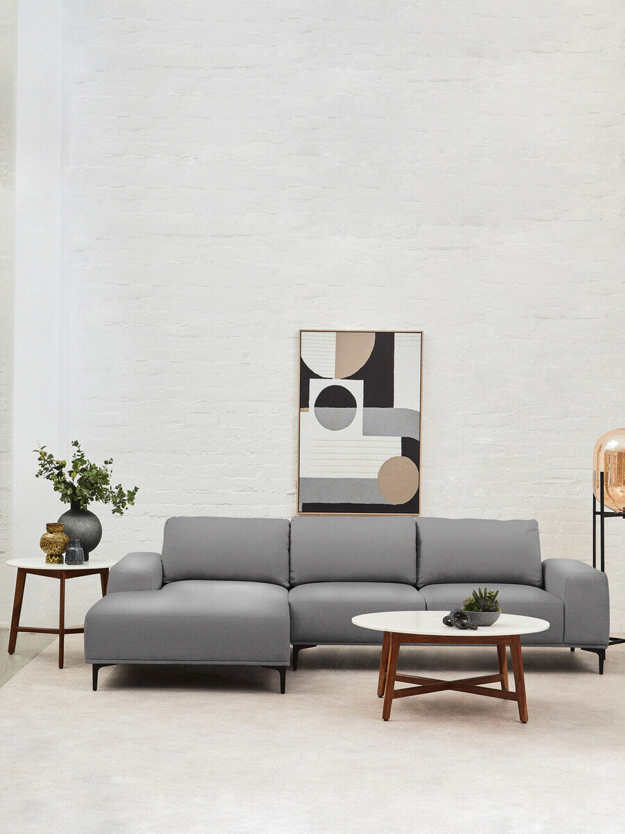 3 Seat Grey Fabric Right Chaise Sofa, Toulon