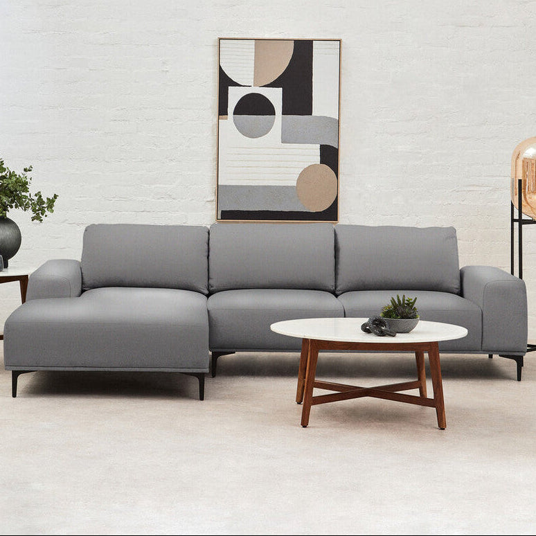 3 Seat Grey Fabric Left Chaise Sofa, Toulon