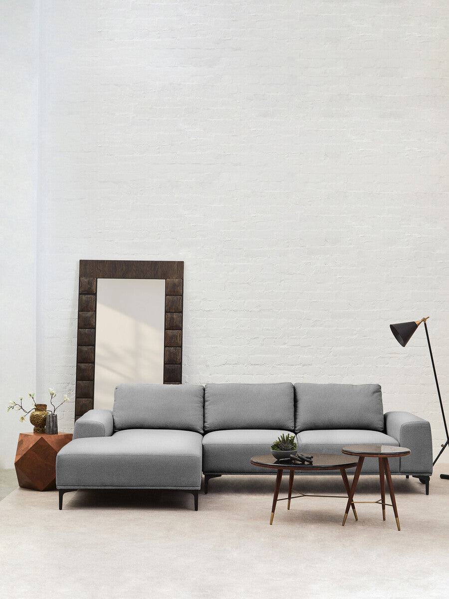 3 Seat Grey Fabric Left Chaise Sofa, Toulon