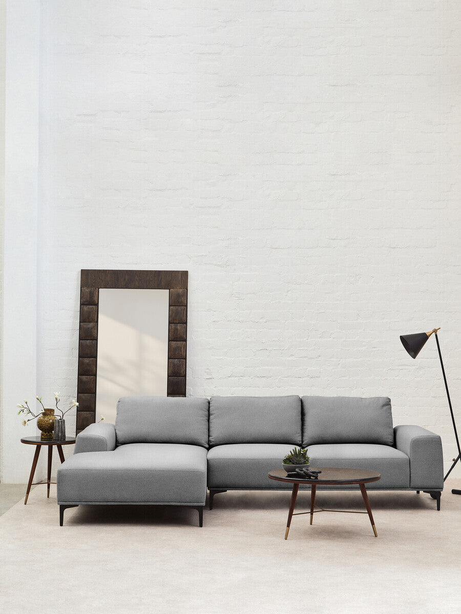 3 Seat Grey Fabric Left Chaise Sofa, Toulon