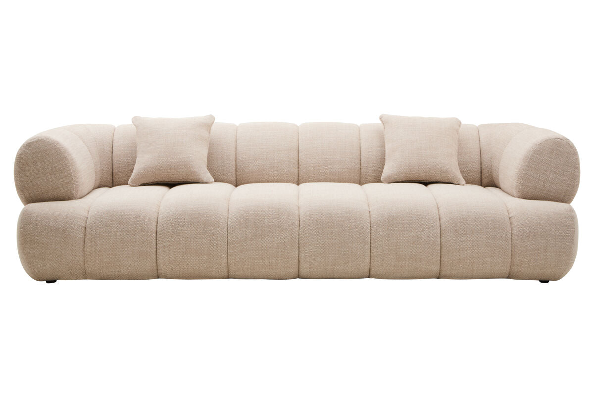 3 Seat Cream Linen Curved Sofa, Ordona
