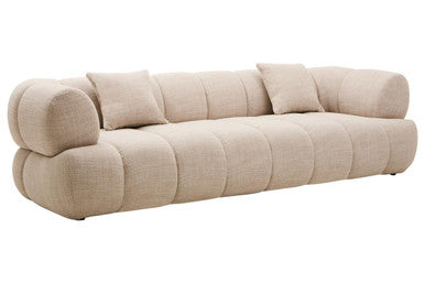 3 Seat Cream Linen Curved Sofa, Ordona