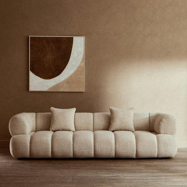3 Seat Cream Linen Curved Sofa, Ordona