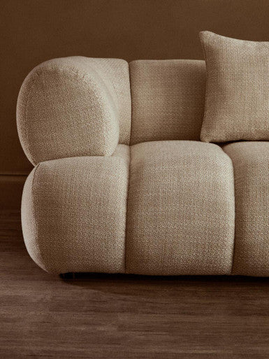 3 Seat Cream Linen Curved Sofa, Ordona