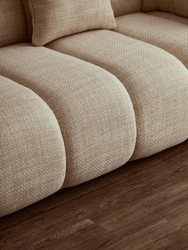 3 Seat Cream Linen Curved Sofa, Ordona