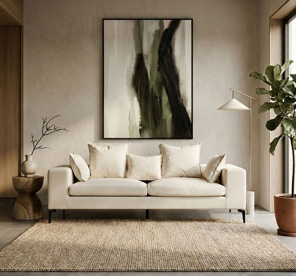 3 Seat Textured Fabric Cream Sofa, Avignon