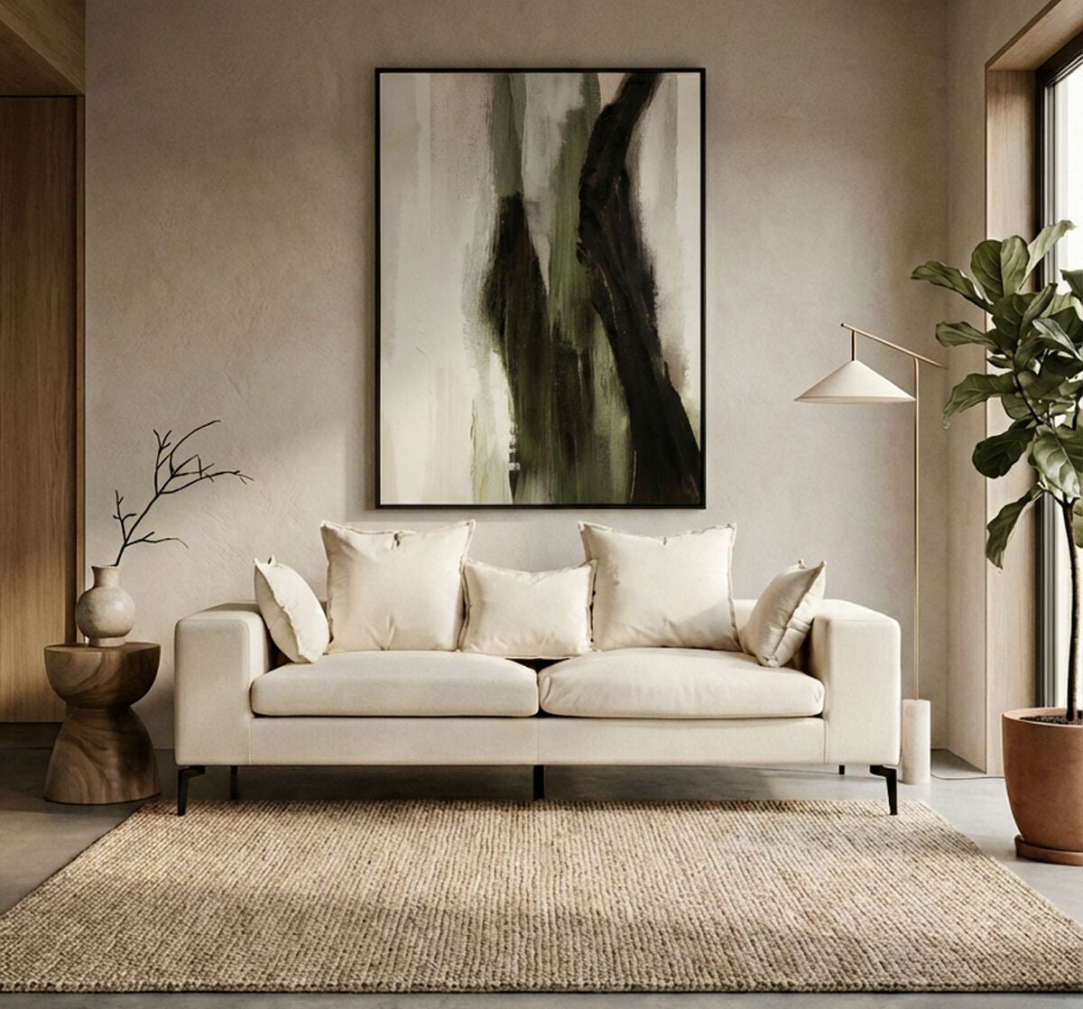 3 Seat Textured Fabric Cream Sofa, Avignon