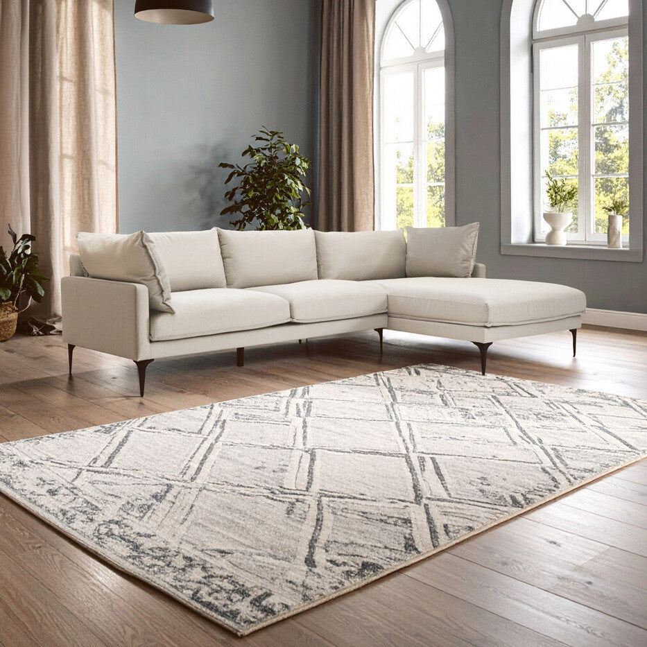 3 Seat Cream Right Chaise Sofa, Comfee