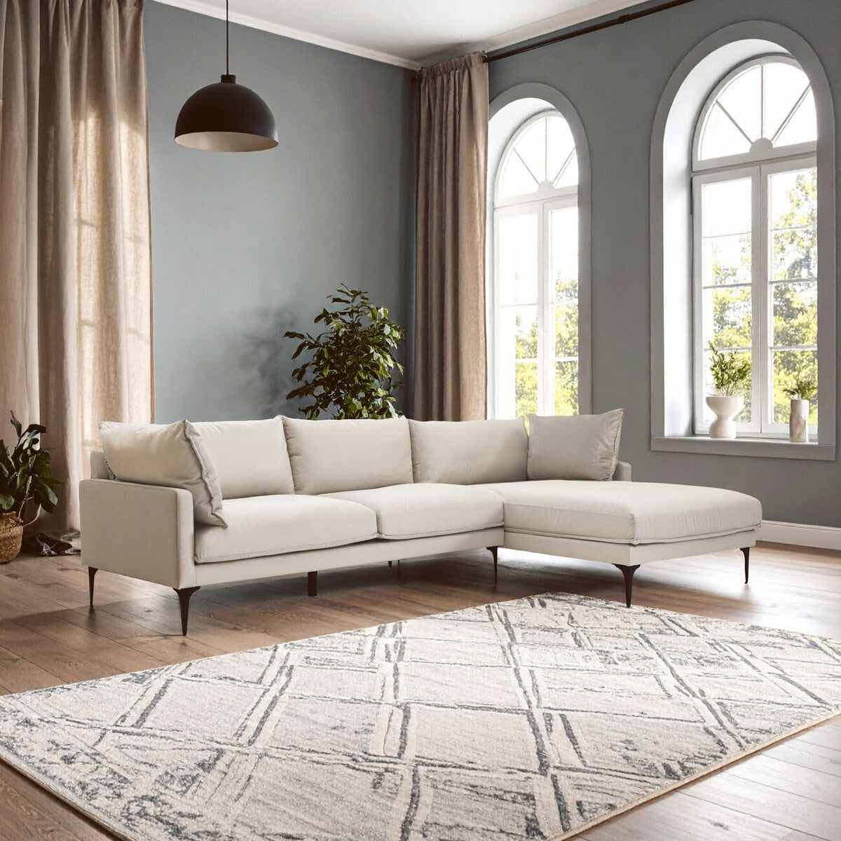 3 Seat Cream Right Chaise Sofa, Comfee