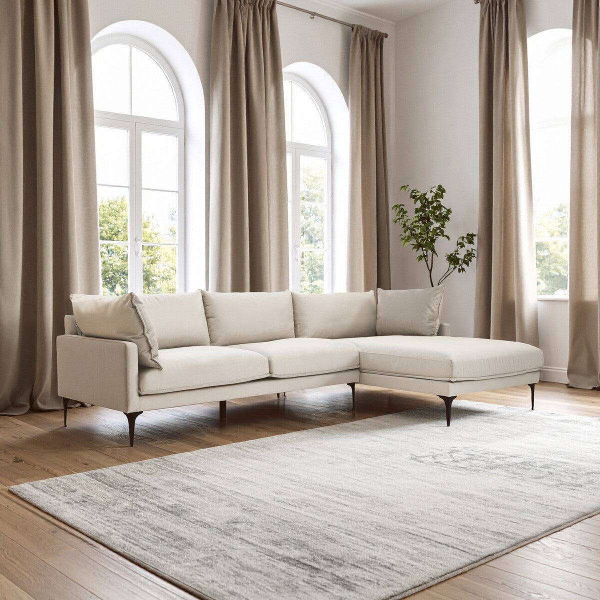 3 Seat Cream Right Chaise Sofa, Comfee