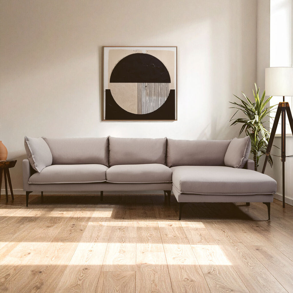 3 Seat Grey Right Chaise Sofa, Comfee