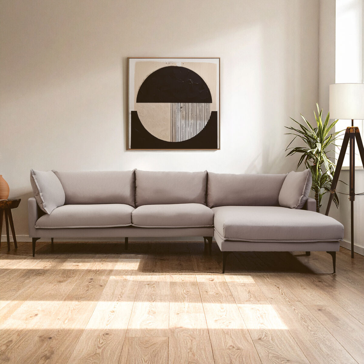 3 Seat Grey Right Chaise Sofa, Comfee