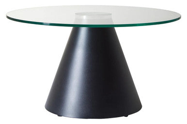 Clear Glass Round Top Coffee Table With Black Conical Metal Base, Azalea
