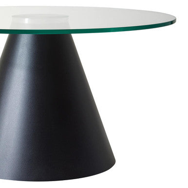 Clear Glass Round Top Coffee Table With Black Conical Metal Base, Azalea