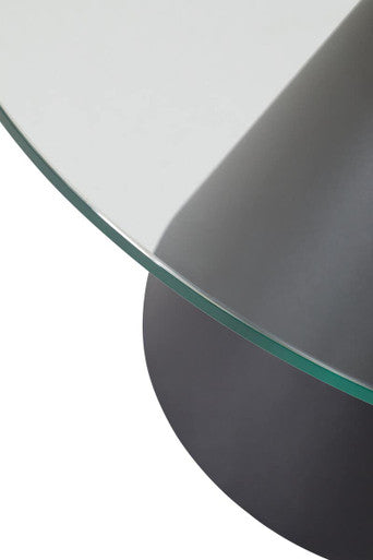 Clear Glass Round Top Coffee Table With Black Conical Metal Base, Azalea
