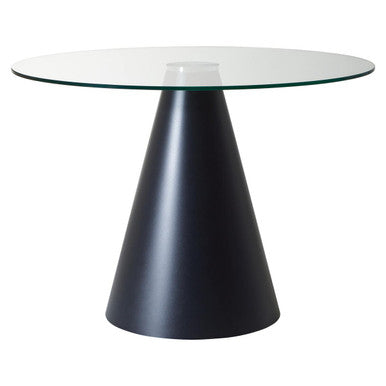 Black Metal Conical Base Round Dining Table With Clear Glass Top, Azalea