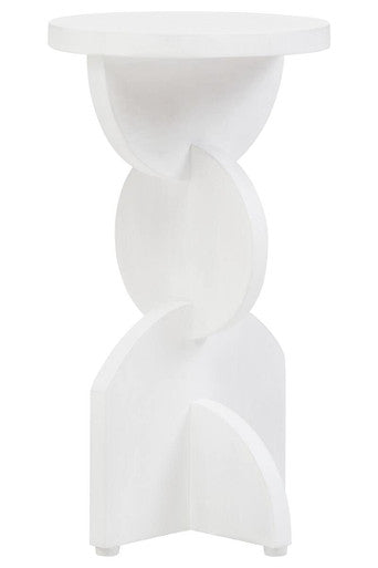 White Mango Wood Abstract Side Table With Sculpted Geometric Base, Walsa
