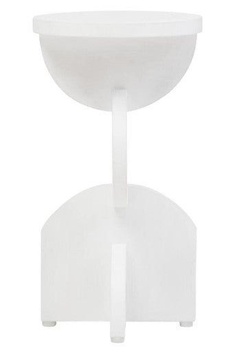 White Mango Wood Abstract Side Table With Sculpted Geometric Base, Walsa