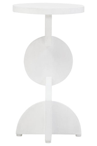 White Mango Wood Abstract Side Table With Sculpted Geometric Base, Walsa