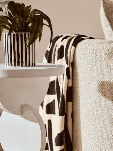 White Mango Wood Abstract Side Table With Sculpted Geometric Base, Walsa