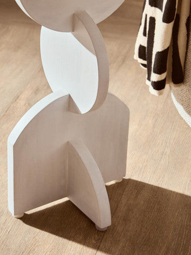 White Mango Wood Abstract Side Table With Sculpted Geometric Base, Walsa