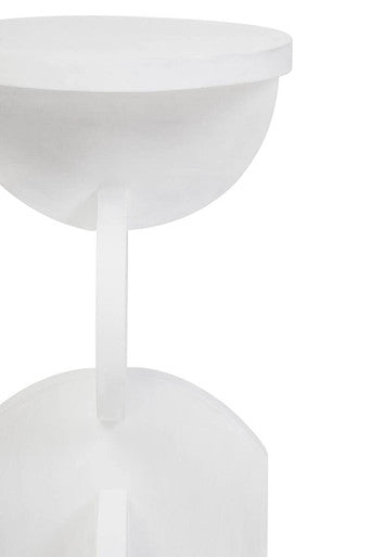 White Mango Wood Abstract Side Table With Sculpted Geometric Base, Walsa